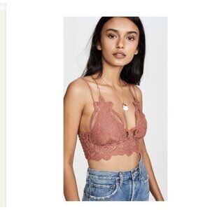 Free People Adella Lace Crochet Cross Back Smocked Bralette Strappy XS Women